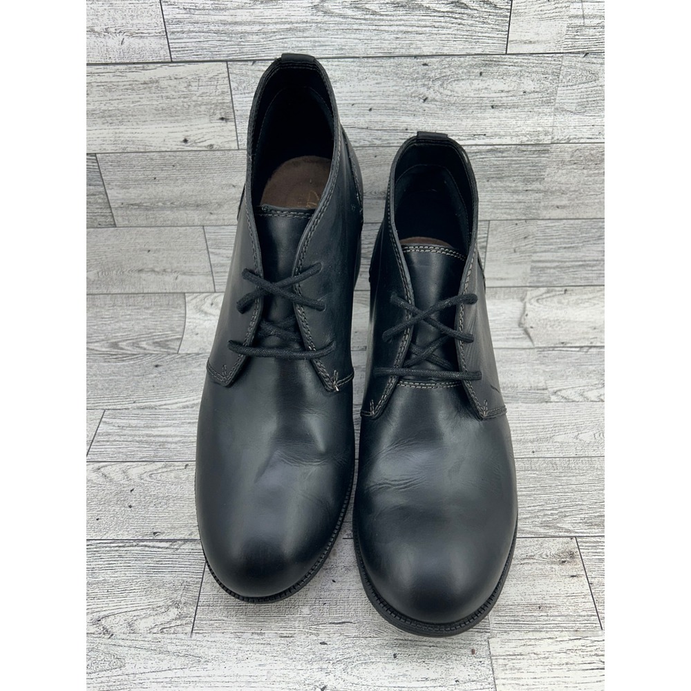 Clarks Artisan Black Leather Lace Up Block Heel Chukka Ankle Boots Women Sz 9.5M